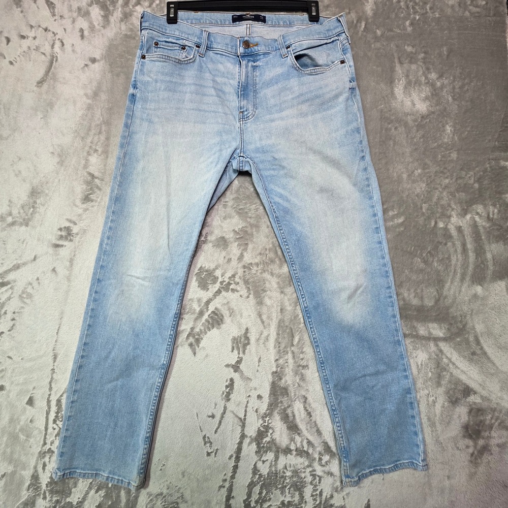 Hollister Epic Flex Straight Leg Jeans Mens 36x32 Light Wash Blue Denim Pants